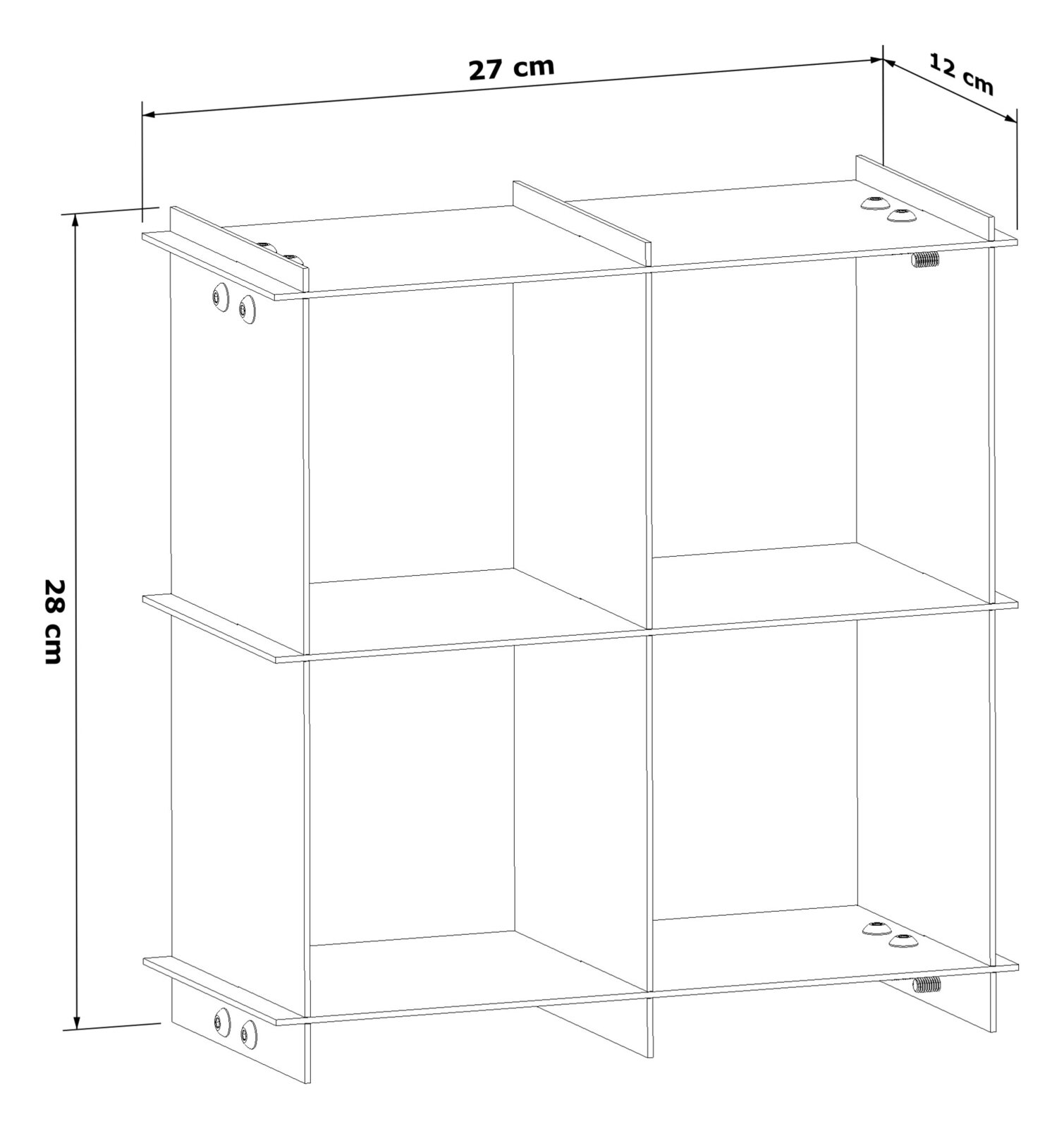 İKİF metal raf 2×2 ölçüleri: 27 × 28 × 12 cm