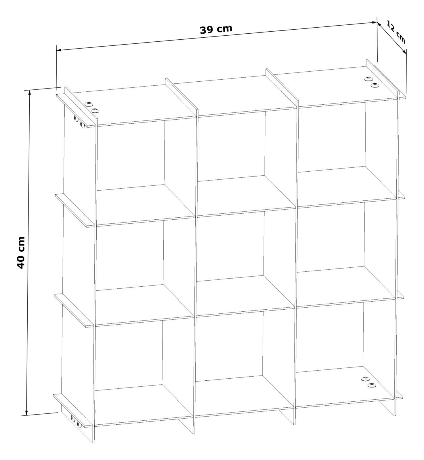 İKİF metal raf 3×3 ölçüleri: 39 × 40 × 12 cm