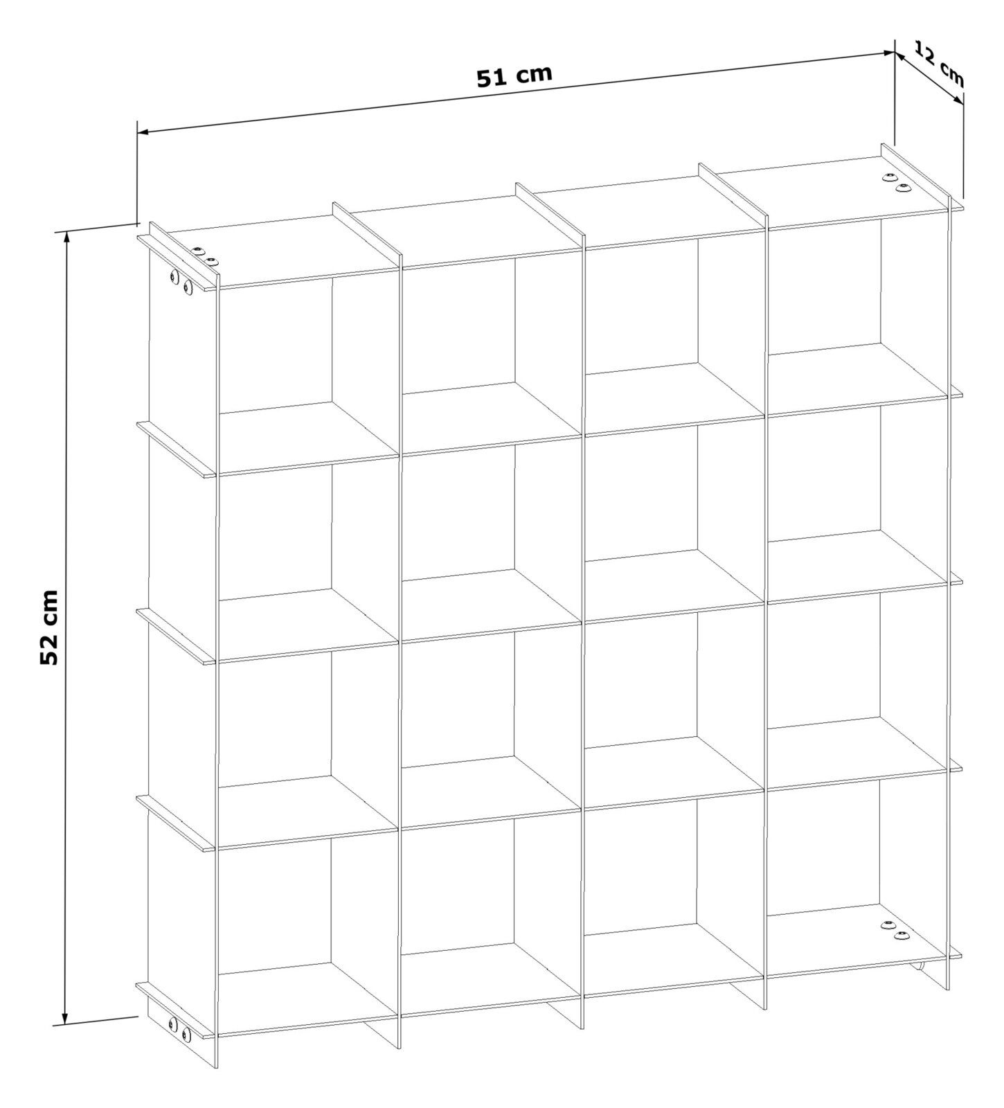 İKİF metal raf 4×4 ölçüleri: 51 × 52 × 12 cm